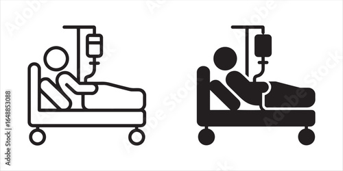 Hospitalized Patient Care Line Art and Solid Icon Depicting Medical Treatment and Recovery