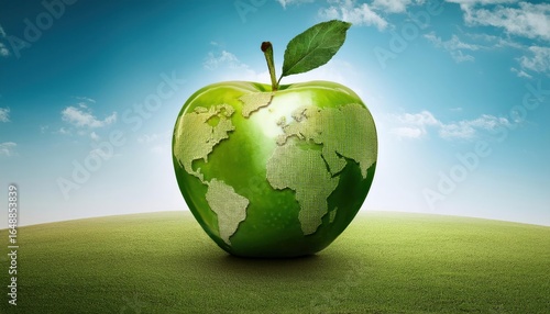 World Food Day Concept Earth Shaped as a Green Apple