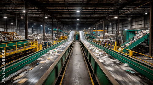 Large Recycling Facility with Conveyor Belts and Baled Materials. Ai gen.
