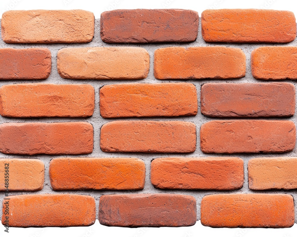 Obraz premium Close-up view of a brick wall, showcasing a textured surface with varying shades of red and orange bricks set in gray mortar