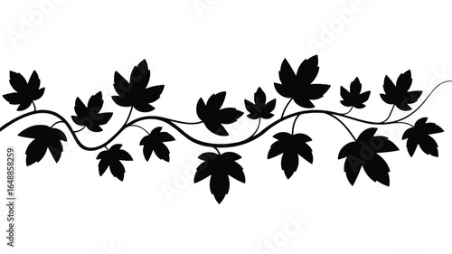 Elegant Vine of Maple Leaves Silhouette Across a White Background Graphic Design Element Perfect for Invitations and Artistic Creations Showcasing Botanical Beauty