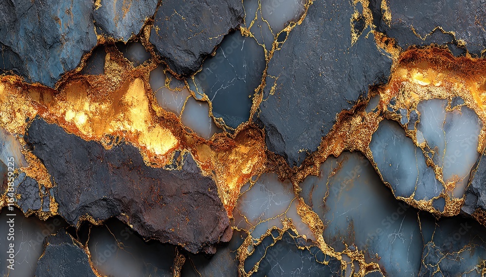 Fototapeta premium Dark rocks with golden veins (1)