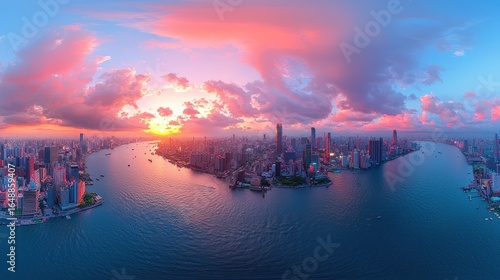 A breathtaking 360-degree panorama of Cyberpunk Night City, rendered in stunning HDRI equirectangular projection 
