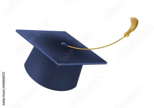Graduates celebration. Flying 3D blue graduate hats