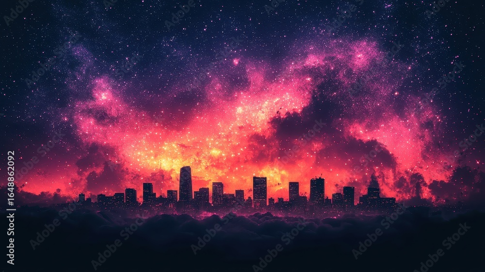 Fototapeta premium A neon-laced cityscape, reminiscent of 80s sci-fi films, pulsated with the energy of a retro wave music festival 