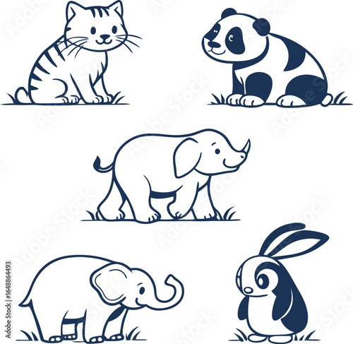 Delightful Set of Stylized Animal Character Illustrations for Children's Designs