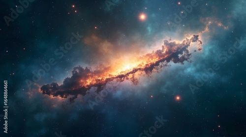 Dramatic Nebula Swirl with Orange and Teal Hues in Starry Space. Supernova background wallpaper