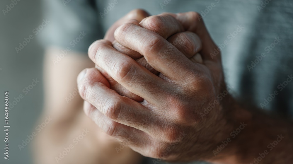 Fototapeta premium Close-up of two hands clasped together in a gesture of support and unity in a natural outdoor setting