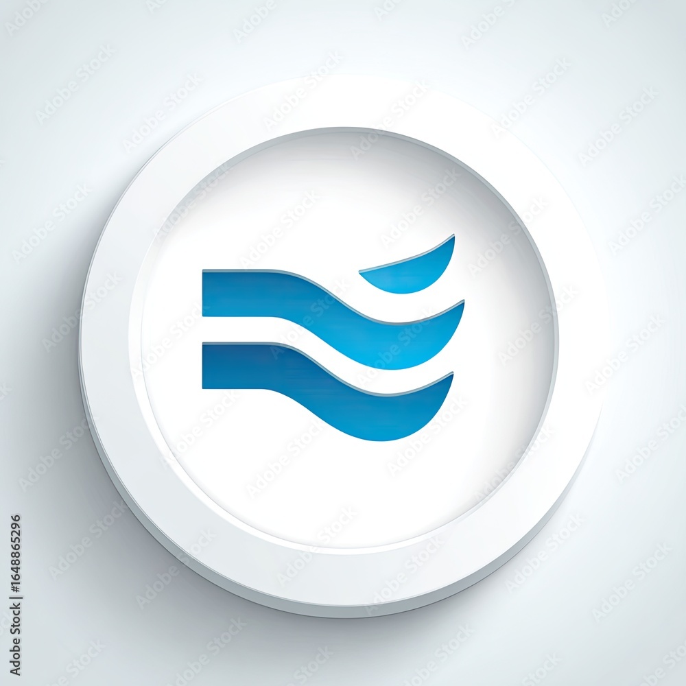 Obraz premium White circle button with stylized blue waves