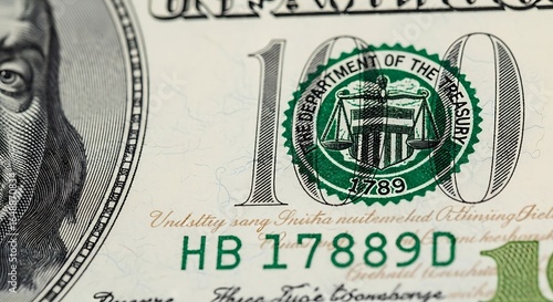 Macro financial snapshot a focused view of a one hundred american dollar bill detail