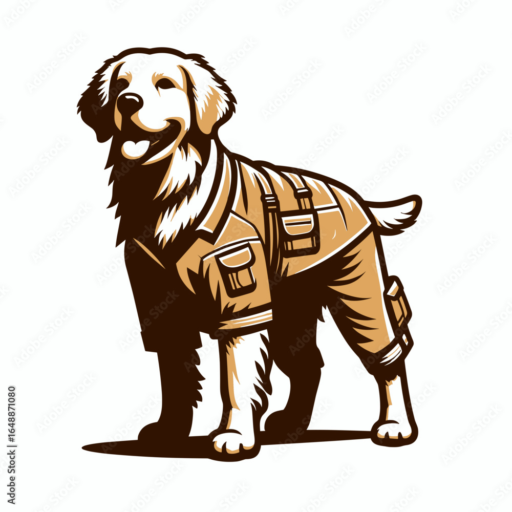 Fototapeta premium Golden Retriever Dog Wearing matching outfits. Cartoon Animal Clipart Silhouette Vector Illustration Line Art Illustration. Canine pal sporting similar costume fetching hound with partner.