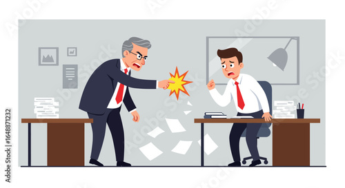 Angry boss yelling at scared employee in office