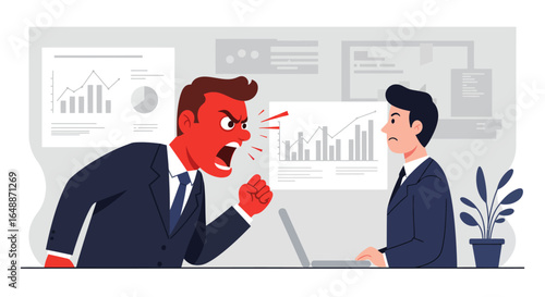 Boss yelling at subordinate in office meeting