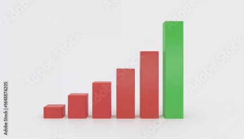 Free Download 3D rendered graph with increasing blocks in red and one prominent green block, representing growth - GFXLoad
