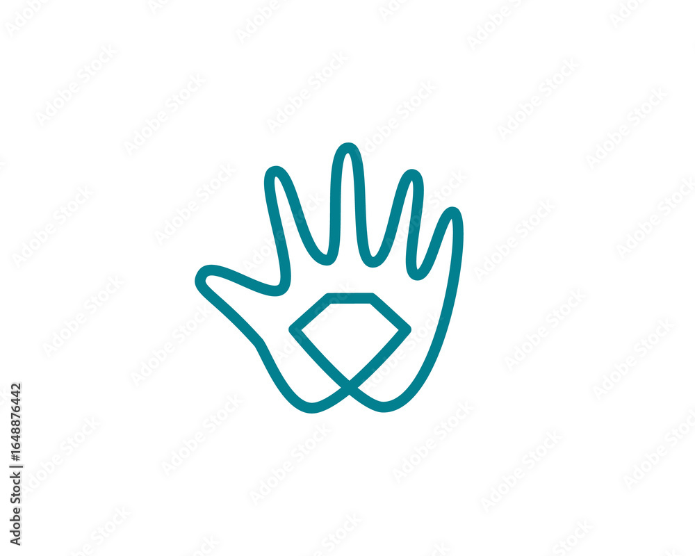 Obraz premium Continue line art of hand holding a diamond. Universal minimalistic jewelry store, jewel, treasure sign symbol logotype.