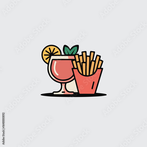 french fries with juice vector illustration