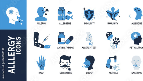 Medical Allergy Symptoms and Immunology Icon Set Vector Collection for Healthcare Design