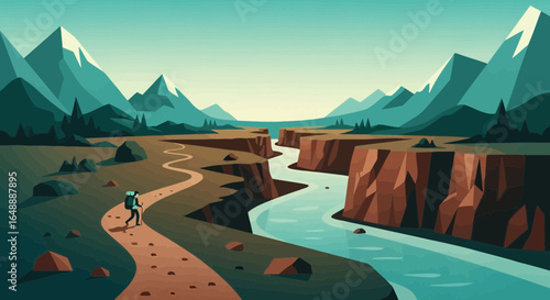Adventure Journey Through The Canyon With Spectacular Mountain Views Illustration