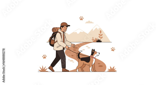 Adventurer And His Dog Discover New Trails And Enjoy The Mountain Scenery