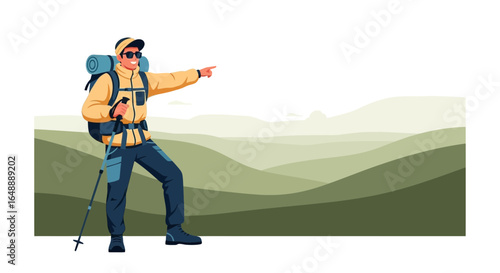 Adventurer Exploring Mountain Range Reaching Success On Vacation Adventure