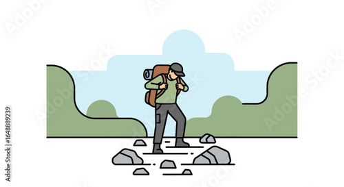 Adventurer Exploring Nature's Beauty Through Hiking In The Mountains Landscape