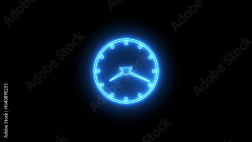 Wallpaper Mural Bright Blue Neon Clock on Dark Background time glowing Torontodigital.ca
