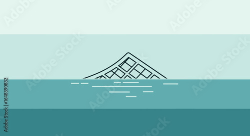 Abstract Submerged Geometric Structure Emerging From The Calming Water Surface