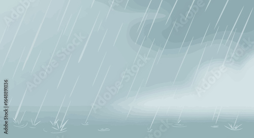 Abstract Weather Illustration Depicting Rainfall And Puddles On Grayish Blue Background