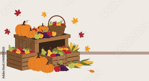 Abundant Autumn Harvest Display Featuring Pumpkins Fruits And Corn Composition