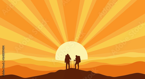 Achieving Goals Together Hikers Enjoying Breathtaking Sunrise Mountain Adventure