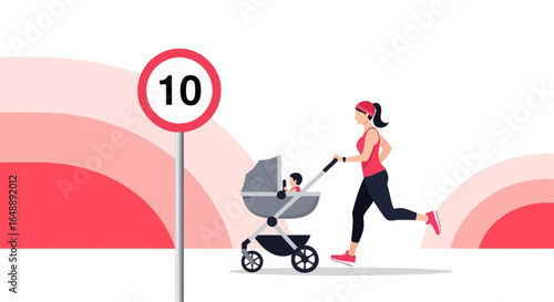 Active Mother Doing a Speed Workout With Her Baby in the Stroller