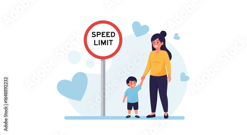 Adherence To Speed Limits With Young Child And Caring Mother Figure