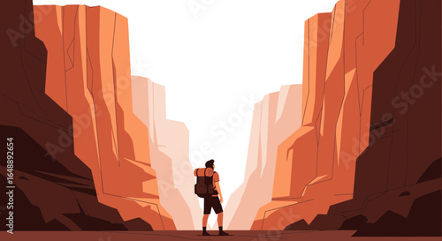 Adventurous Hiker Exploring Majestic Canyon Landscape With Backpack For Scenic Views