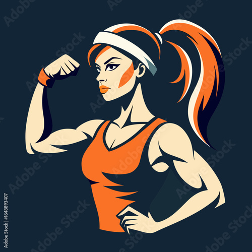 Strong woman flexing bicep confident fitness pose