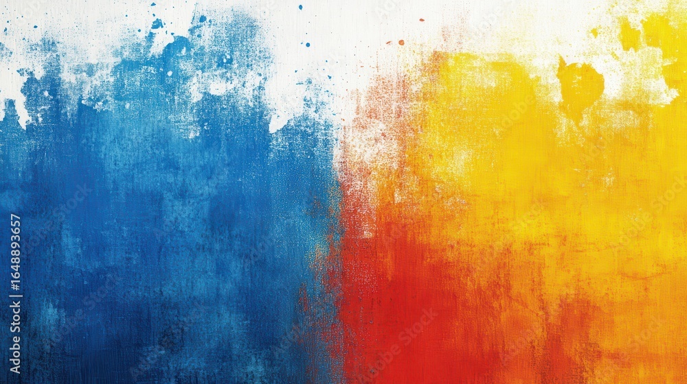 Obraz premium Vibrant abstract painting with blue and yellow-red hues