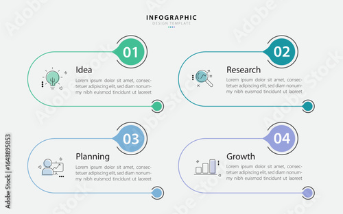 Infographic template. 4 Step timeline journey, Flat simple infographics design template. presentation graph. Business concept with numbers 4 options or steps vector illustration.