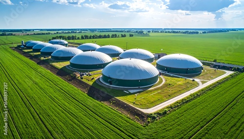 Aerial view of agricultural biogas plants