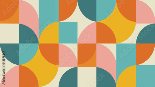 Retro Geometric Pattern in Earth Tones with Circles and Squares for Backgrounds and Digital Design Projects Embodying Nostalgia and Mid Century Modern Aesthetics with Bold Color Combinations