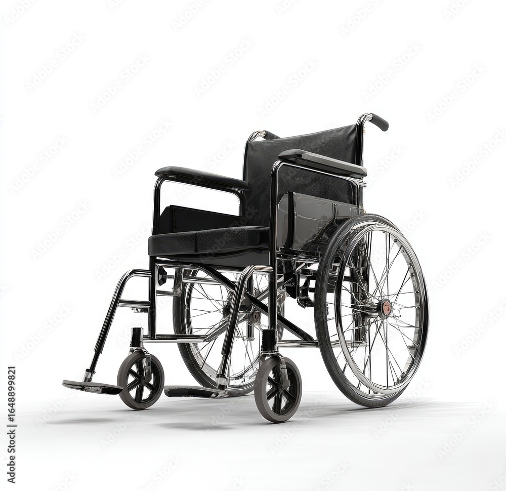 Fototapeta premium Black wheelchair against white background