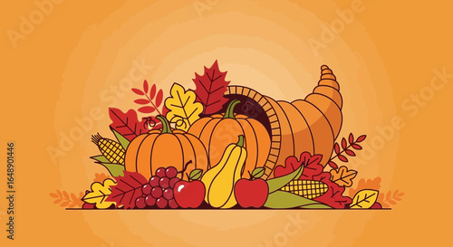 Autumn Harvest Abundance Featuring Pumpkins Cornucopia And Seasonal Fruits