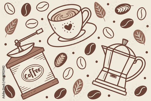 Illustration Coffee Pattern. Describe key elements