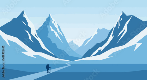 Alpine Trail: Minimalist Landscape Of Adventure In The Glacier Mountains