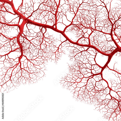 Red Blood Vessel Branching Out in a Network Pattern Isolated on Transparent Background