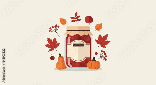 Autumnal Harvest: A Jar of Sweet Preserve Surrounded by Fall Foliage
