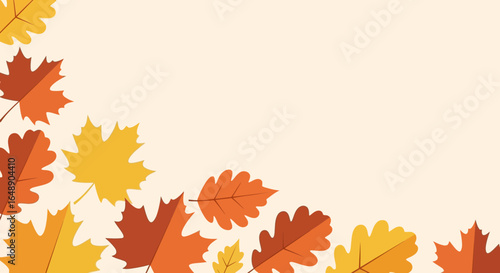 Autumnal Leaves Corner Border With Warm Color Palette Against Cream Backdrop