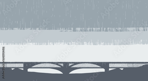 Arched Concrete Bridge Silhouette On A Rainy Day In Monochrome Palette