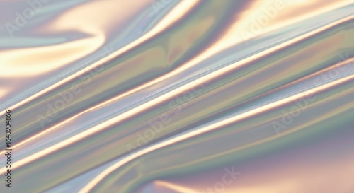 Iridescent reflective material with gentle curves and light highlights Soft pastel colors create a smooth surface