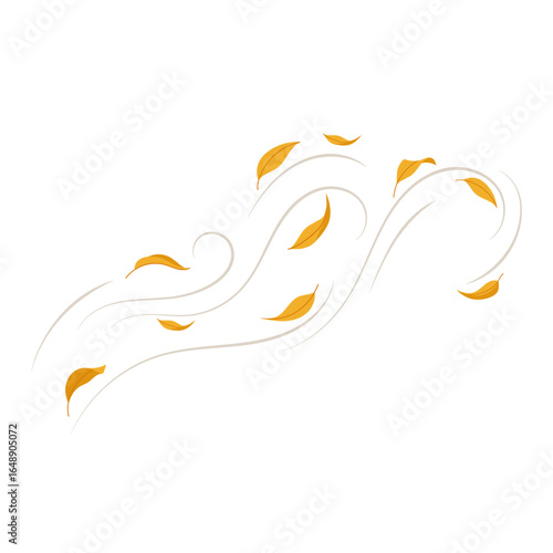 Autumn wind with yellow leaves. Wind swirls with autumn leaves. Autumn decorative element for seasonal and nature design projects.