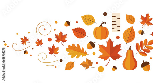 Autumnal Symphony Of Falling Leaves And Harvest Elements For Seasonal Designs