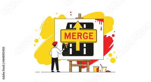 Artist Conceptualizing Integration Strategies With Merge Sign On Canvas